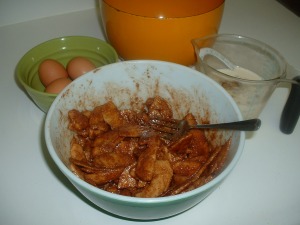 prepping ingredients for apple pancake